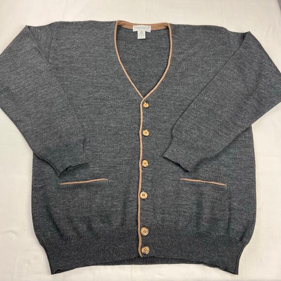Tricots St. Raphael Vintage Wool Gray Tan Cardigan Sweater Men's size Large - Picture 1 of 5